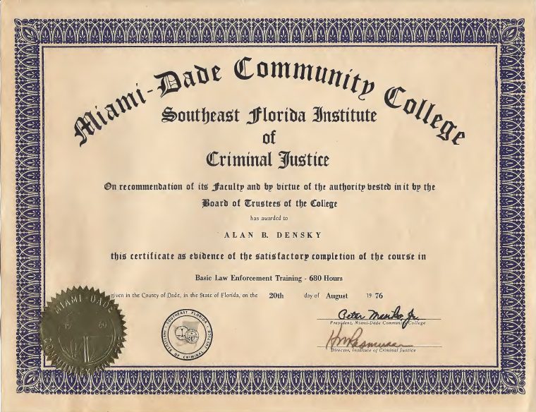 Florida Police Academy Diploma Alan B. Densky