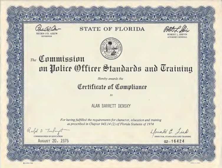 CJSTC Certification Alan B. Densky